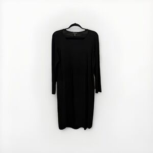 Eileen Fisher Large Petite PL Black 100% Silk Dress Long Sleeve Lightweight